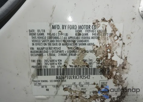2018 Ford Ecosport Se from USA, damaged, VIN MAJ6P1UL9JC192542